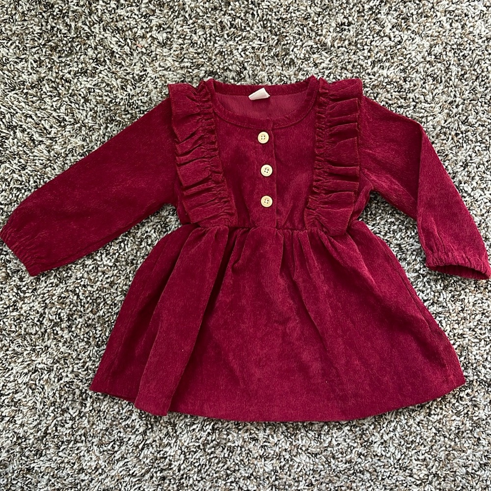 12M✨Burgundy Corduroy Ruffle Dress
